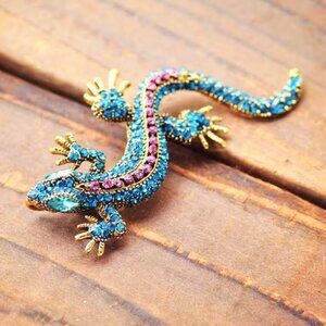 Lizard Rhinestone Brooch Pin Reptile Iguana Dragon Stylish Glam Sparkle